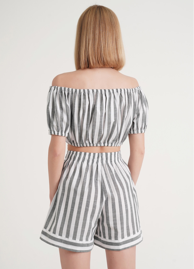 Кроп-блуза объемная CRUISE 4106/220 white/green stripe (белый/зеленый)