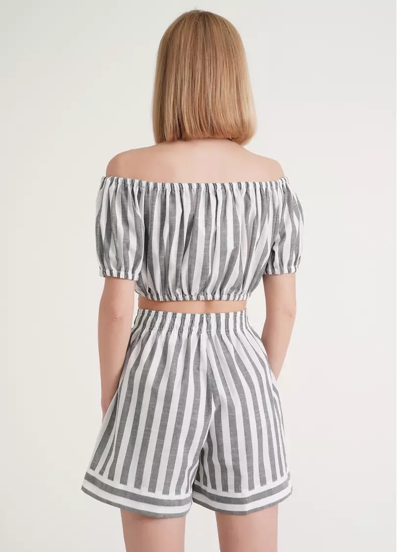 Кроп-блуза объемная CRUISE 4106/220 white/green stripe (белый/зеленый)