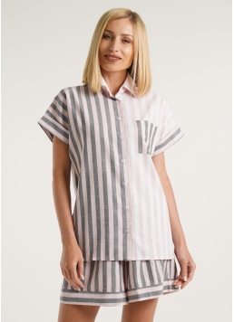 Хлопковая рубашка с карманом CRUISE 4504/220 grey/pink stripe (серый/розовый)