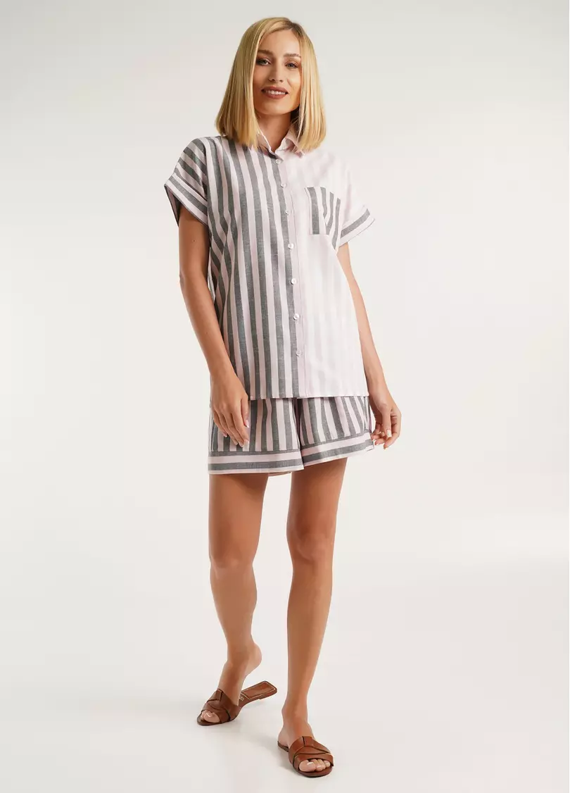 Бавовняна сорочка з кишеньою CRUISE 4504/220 grey/pink stripe (сірий/рожевий)