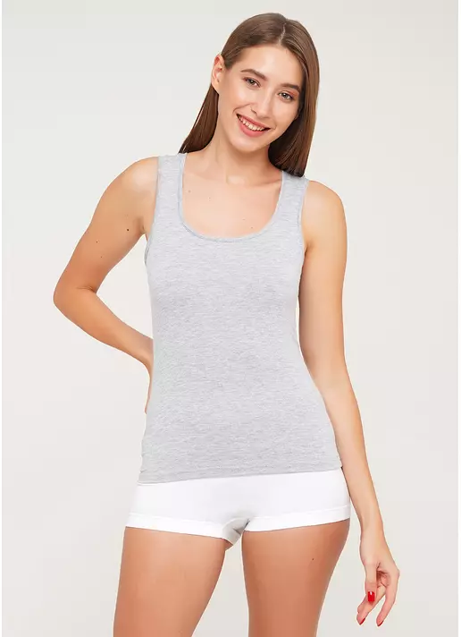 Хлопковая майка на широких бретелях Eva 38/308/010 (светло-серый)