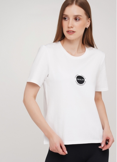 Бавовняна футболка з круглим вирізом і принтом Giulia 4802/60 (білий)