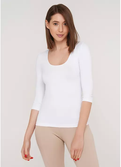 Безшовна футболка з м'якої мікрофібри MAGLIA SCOLLO MADONNA MANICA (білий)