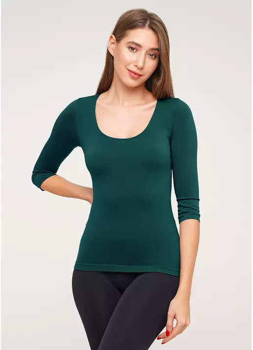 Безшовна футболка з м'якої мікрофібри MAGLIA SCOLLO MADONNA MANICA deep green (зелений)