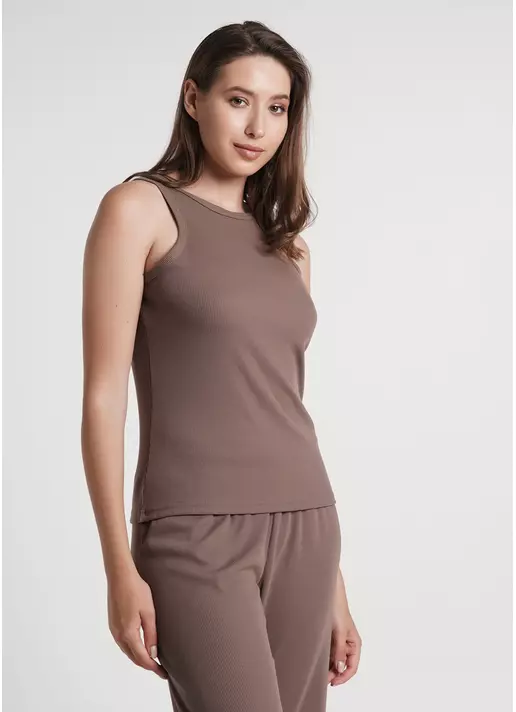 Майка в рубчик из хлопка RIB 3810/010 beige (коричневый)