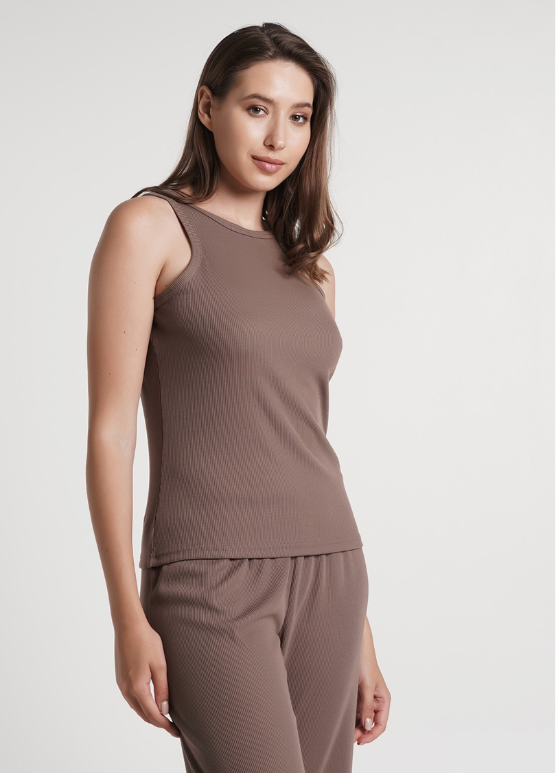 Майка в рубчик из хлопка RIB 3810/010 beige (коричневый)