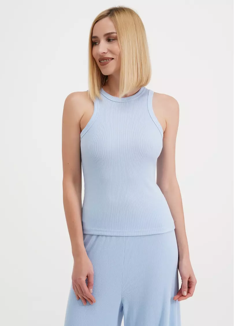 Майка из хлопка в рубчик RIB 3814/010 light blue (голубой)