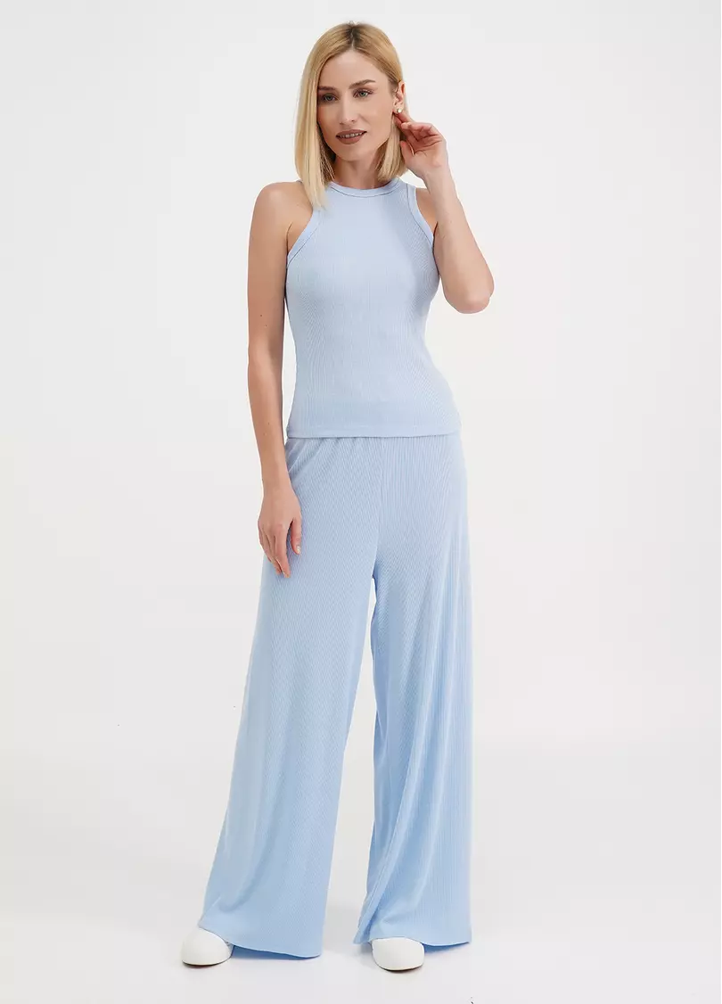 Майка из хлопка в рубчик RIB 3814/010 light blue (голубой)