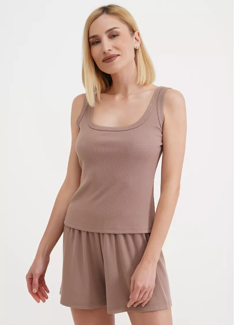 Майка с квадратным вырезом в рубчик RIB 3815/010 light beige (бежевый)