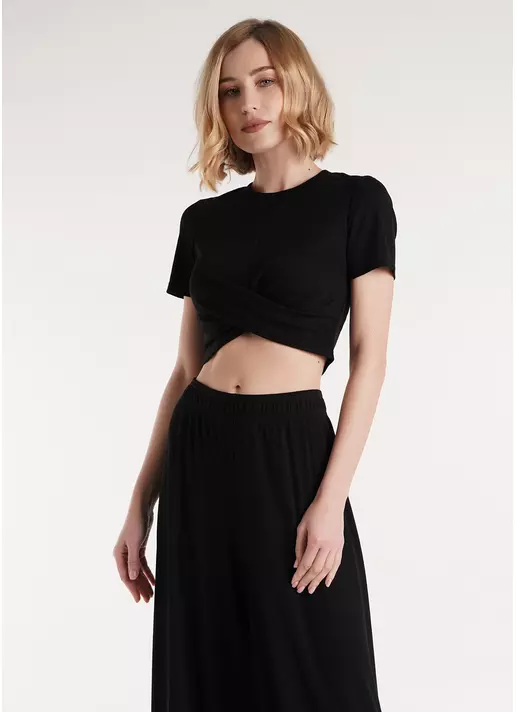 Коротка футболка топ в рубчик RIB 4105/010 black (чорний)