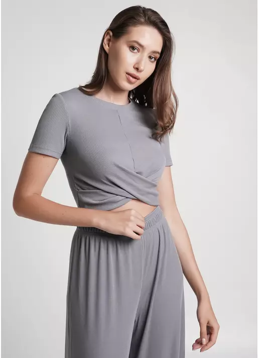 Короткая футболка топ в рубчик RIB 4105/010 grey (серый)