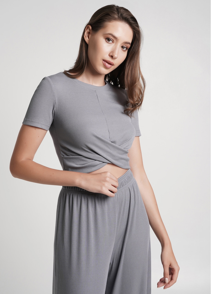 Коротка футболка топ в рубчик RIB 4105/010 grey (сірий)