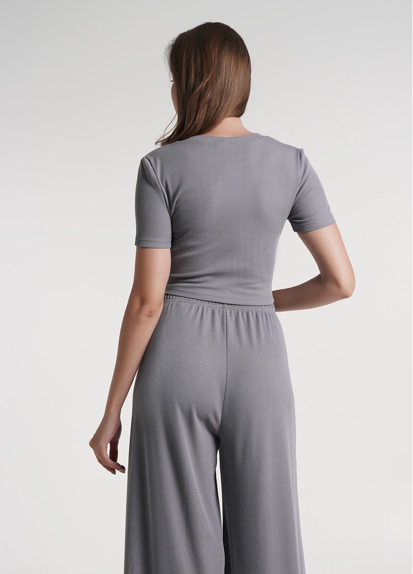 Коротка футболка топ в рубчик RIB 4105/010 grey (сірий)