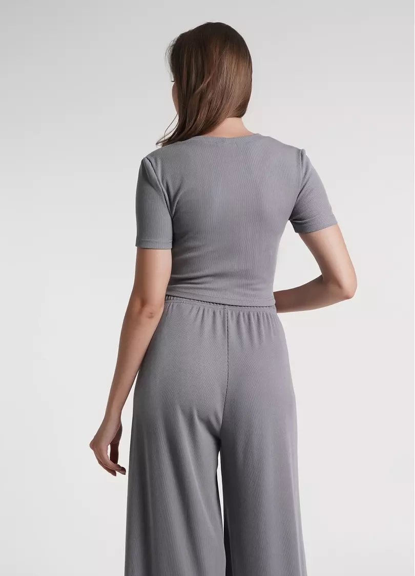 Короткая футболка топ в рубчик RIB 4105/010 grey (серый)