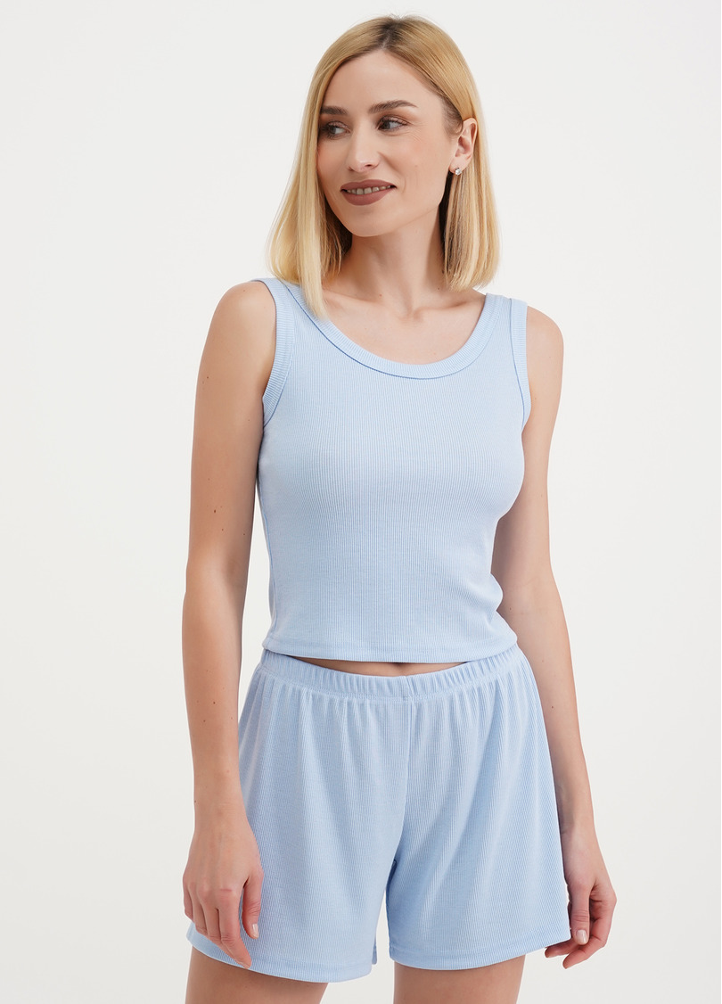 Бавовняний топ з відкритою спиною в рубчик RIB 4107/010 light blue (блакитний)