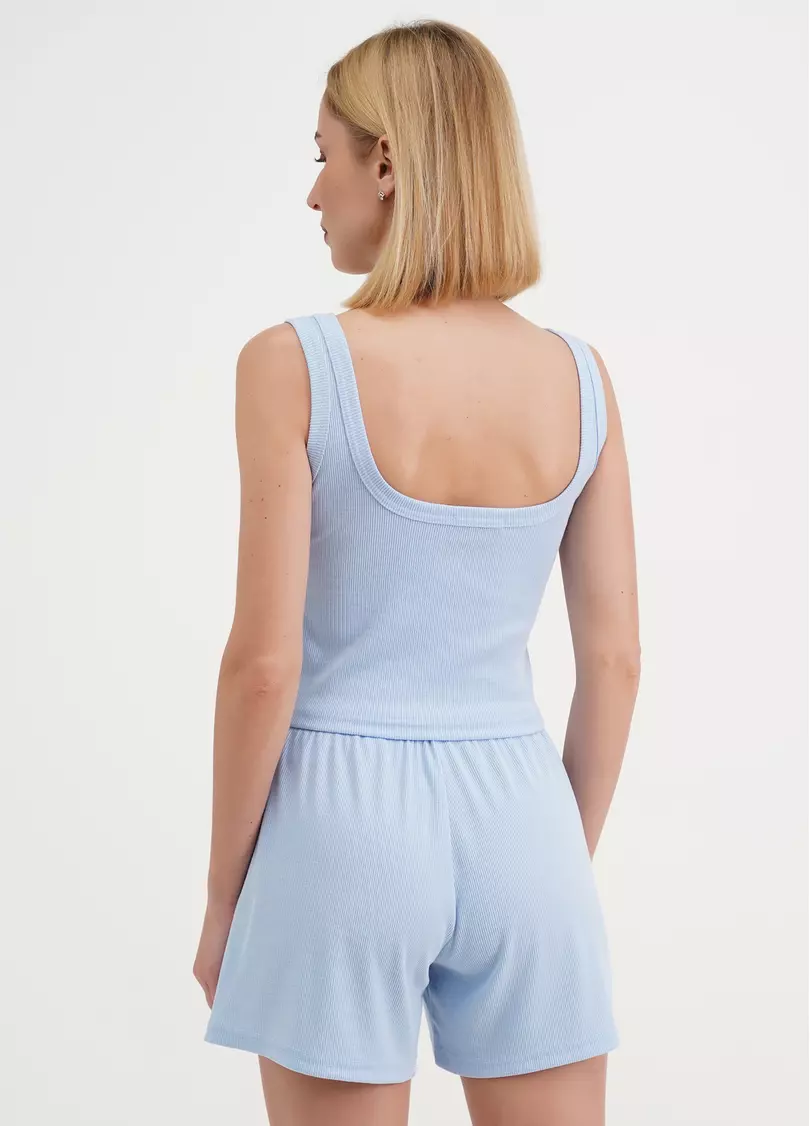 Бавовняний топ з відкритою спиною в рубчик RIB 4107/010 light blue (блакитний)