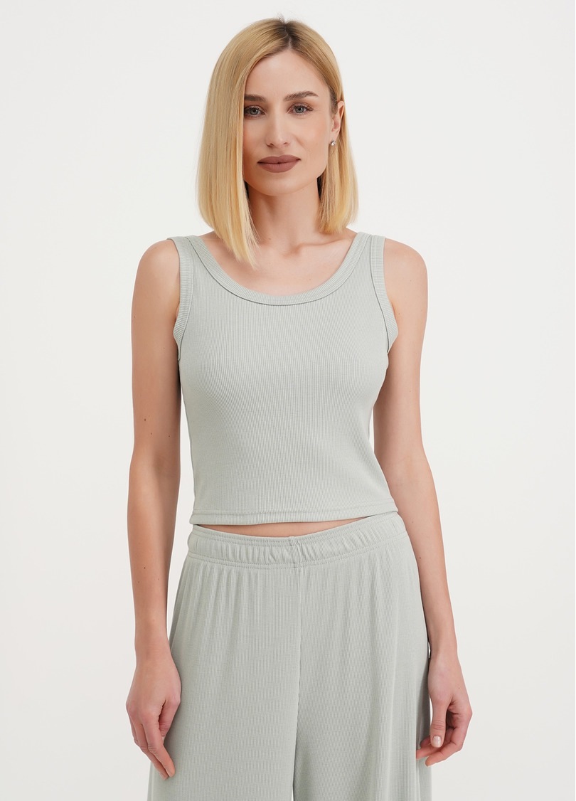 Хлопковый топ с открытой спиной в рубчик RIB 4107/010 mint (зеленый)