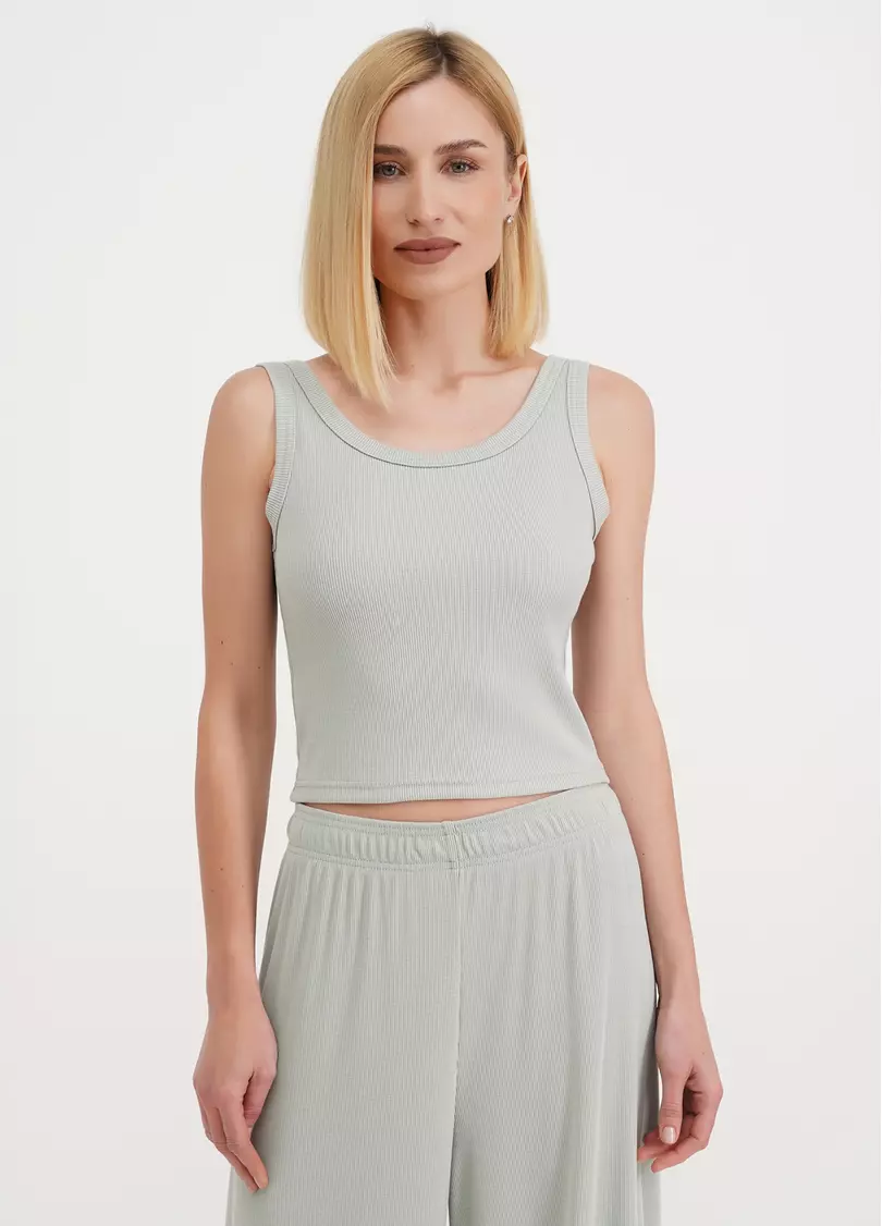 Хлопковый топ с открытой спиной в рубчик RIB 4107/010 mint (зеленый)