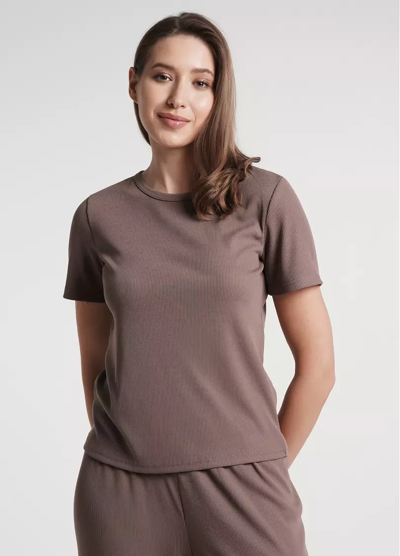 Футболка в рубчик хлопковая RIB 4804/010 beige (коричневый)