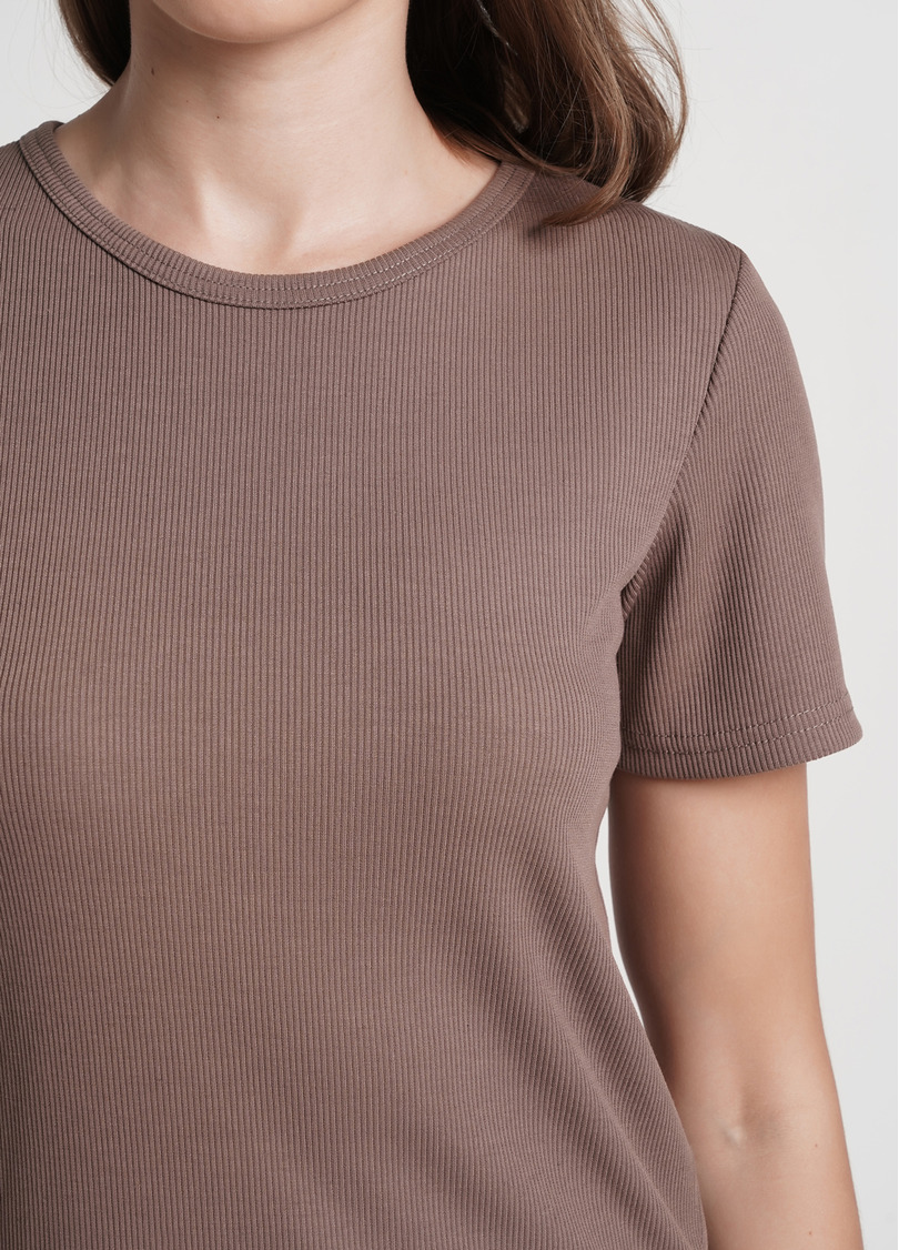 Футболка в рубчик хлопковая RIB 4804/010 beige (коричневый)