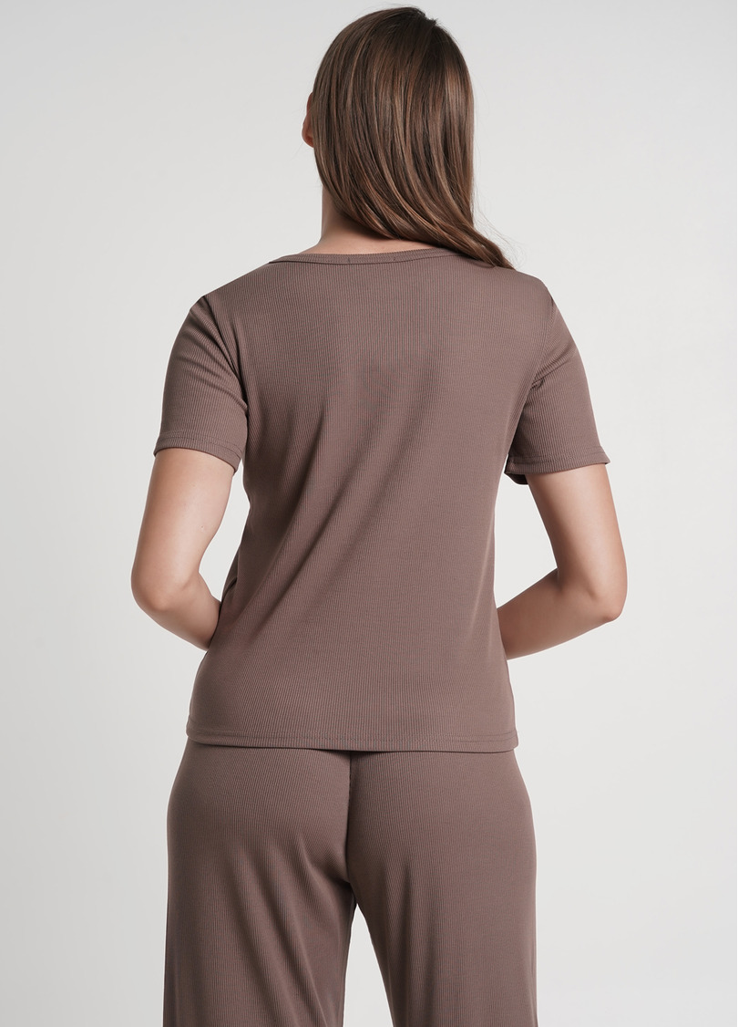 Футболка в рубчик хлопковая RIB 4804/010 beige (коричневый)