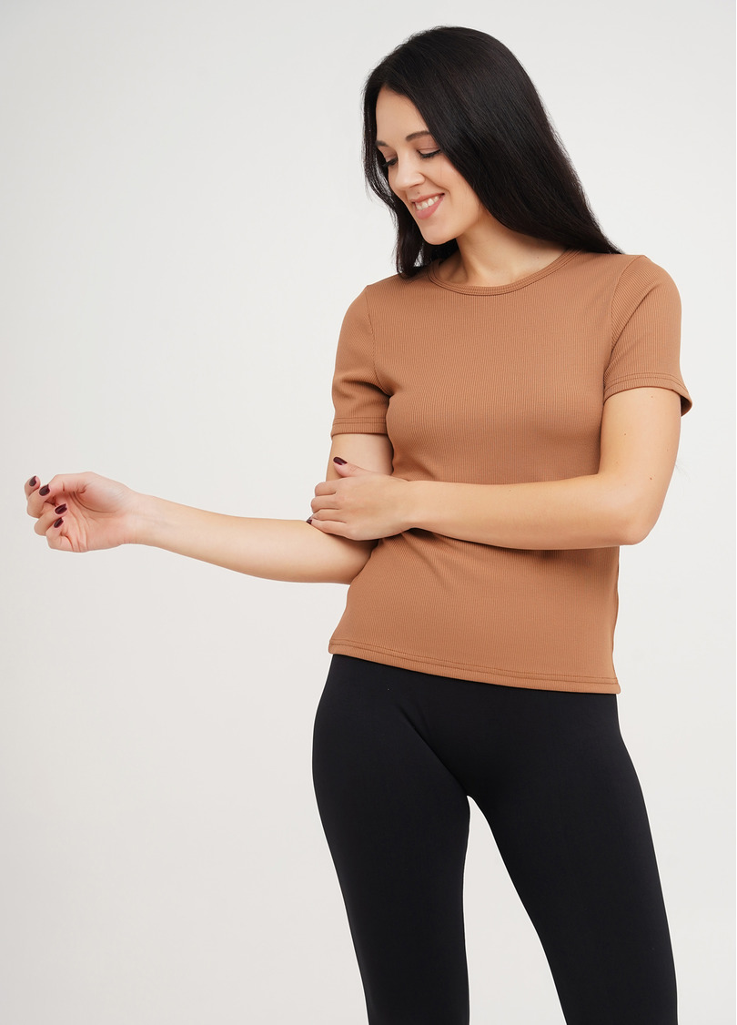 Футболка в рубчик хлопковая RIB 4804/010 camel (бежевый)