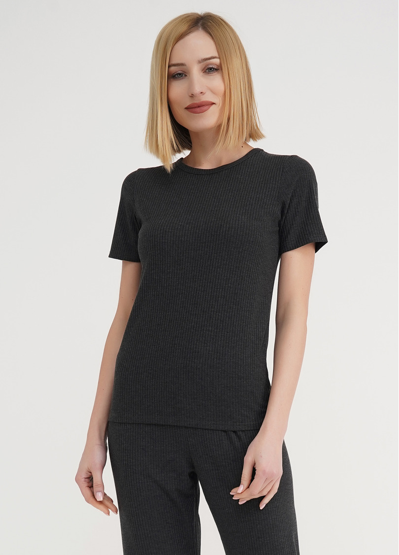 Футболка в рубчик хлопковая RIB 4804/010 dark grey (серый)