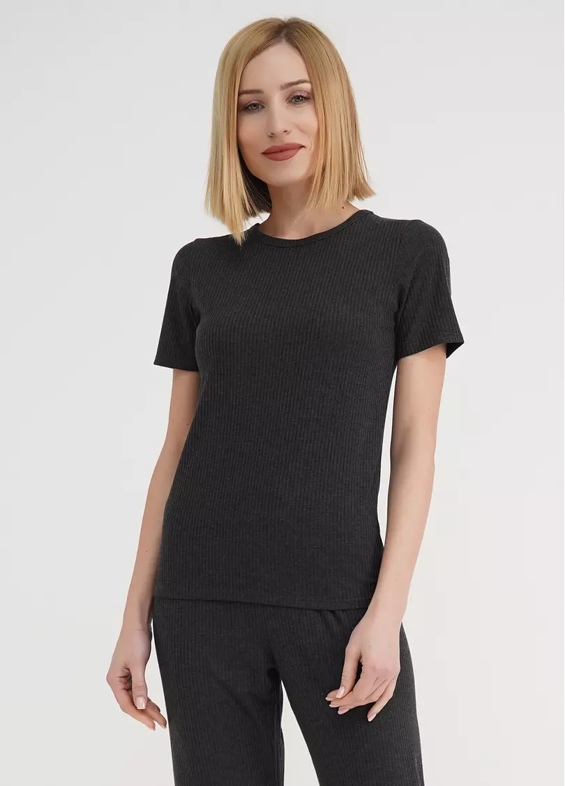 Футболка в рубчик хлопковая RIB 4804/010 dark grey (серый)