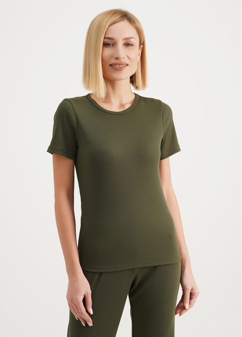 Футболка в рубчик хлопковая RIB 4804/010 khaki (зеленый)