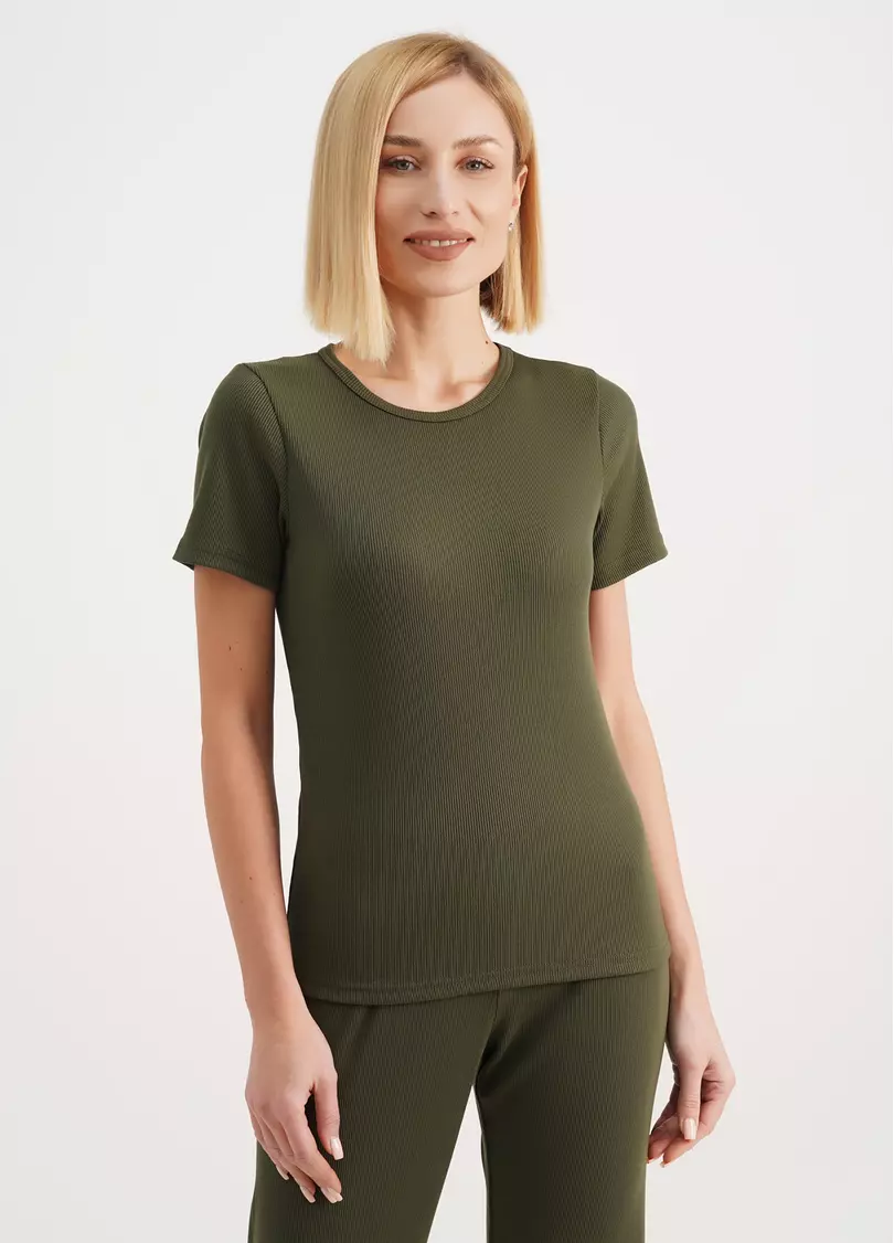 Футболка в рубчик хлопковая RIB 4804/010 khaki (зеленый)