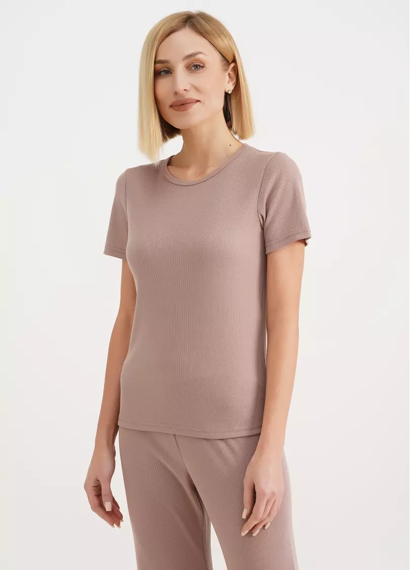 Футболка в рубчик хлопковая RIB 4804/010 light beige (бежевый)