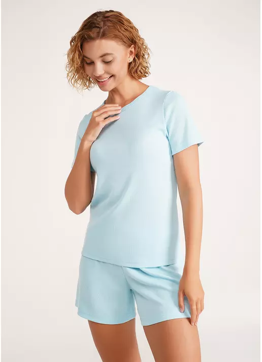 Футболка в рубчик хлопковая RIB 4804/010 sky blue (голубой)