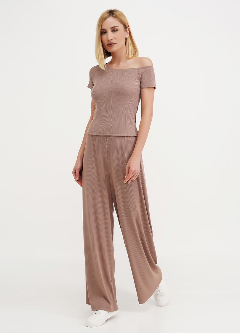 Футболка с ассиметричным вырезом в рубчик RIB 4811/010 light beige (бежевый)