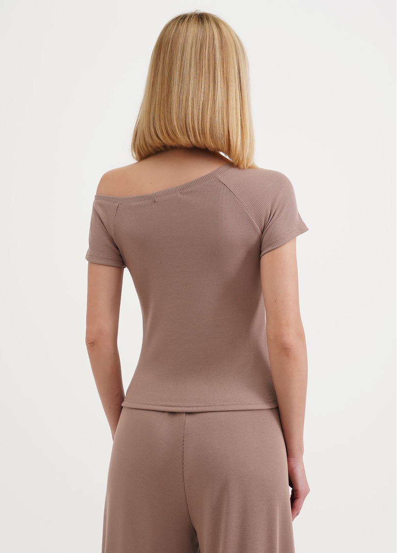 Футболка с ассиметричным вырезом в рубчик RIB 4811/010 light beige (бежевый)