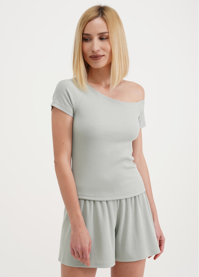 Футболка с ассиметричным вырезом в рубчик RIB 4811/010 mint (зеленый)