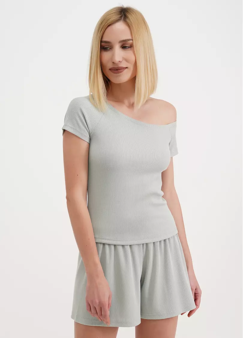 Футболка с ассиметричным вырезом в рубчик RIB 4811/010 mint (зеленый)