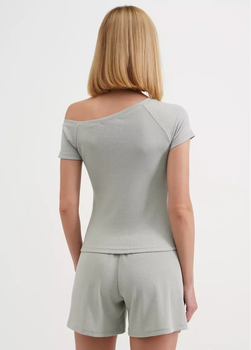 Футболка с ассиметричным вырезом в рубчик RIB 4811/010 mint (зеленый)