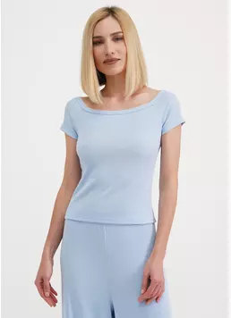 Футболка з вирізом лодочка в рубчик RIB 4812/010 light blue (блакитний)