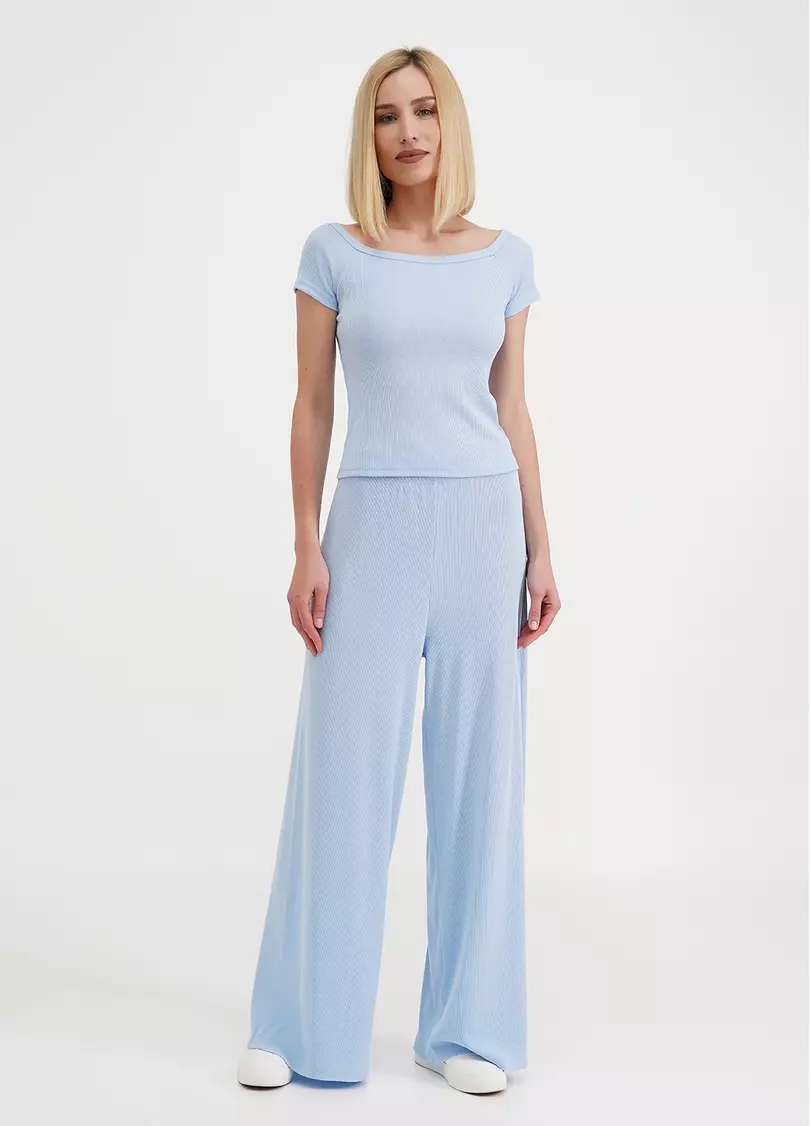 Футболка с вырезом в рубчик RIB 4812/010 light blue (голубой)