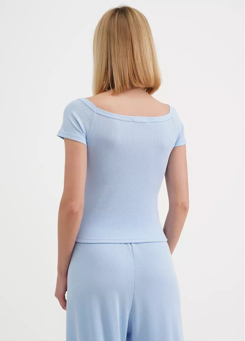 Футболка с вырезом в рубчик RIB 4812/010 light blue (голубой)