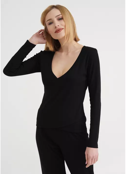 Кофта в рубчик на запах RIB 4906/010 black (чорний)