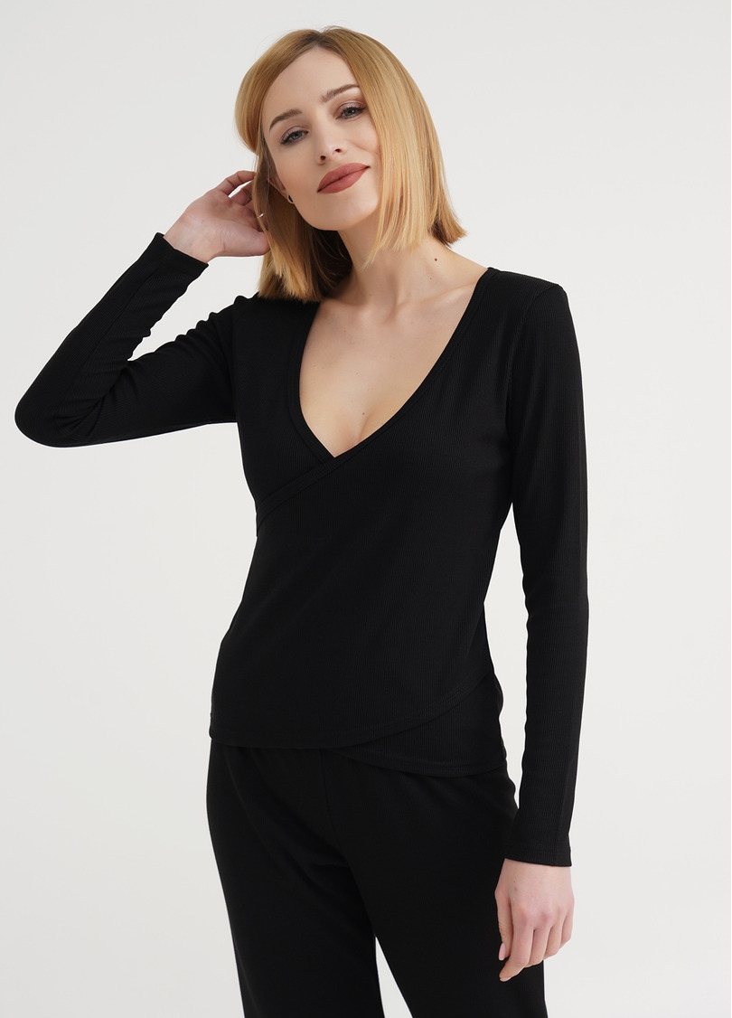 Кофта в рубчик на запах RIB 4906/010 black (черный)