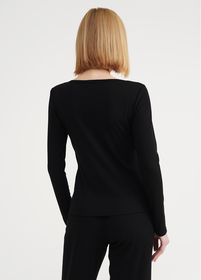 Кофта в рубчик на запах RIB 4906/010 black (черный)