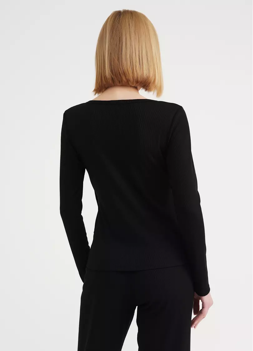 Кофта в рубчик на запах RIB 4906/010 black (черный)