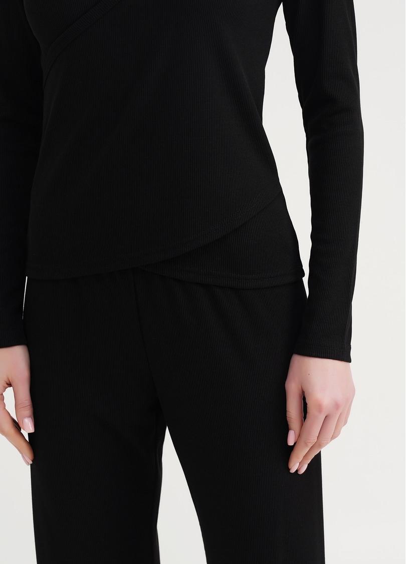 Кофта в рубчик на запах RIB 4906/010 black (черный)