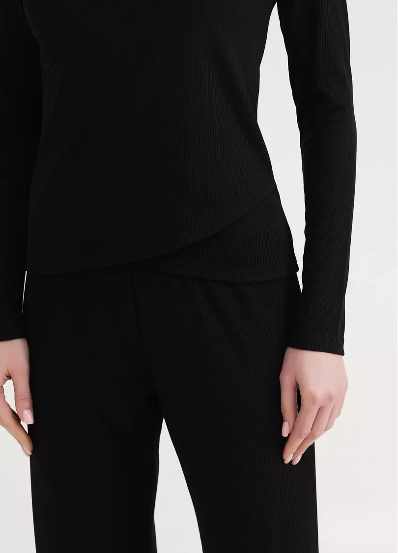 Кофта в рубчик на запах RIB 4906/010 black (черный)