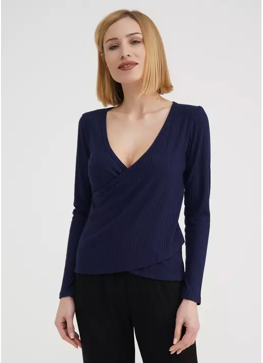 Кофта в рубчик на запах RIB 4906/010 navy (синій)