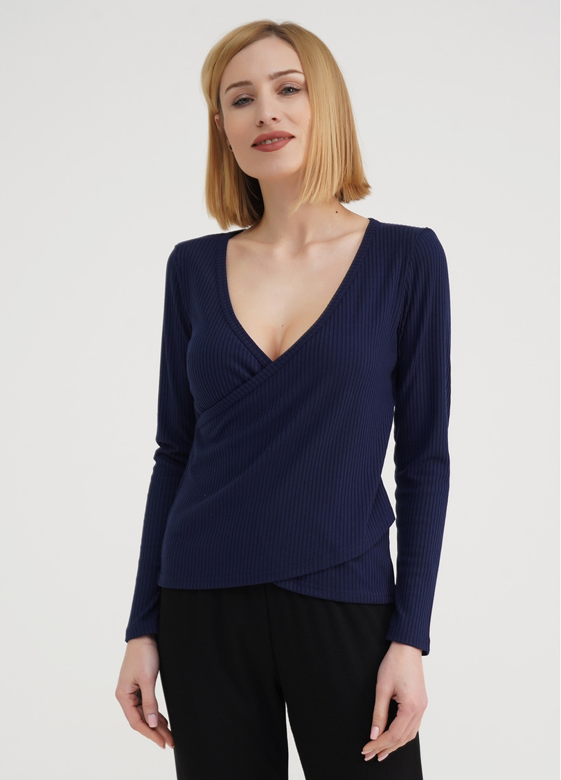 Кофта в рубчик на запах RIB 4906/010 navy (синий)