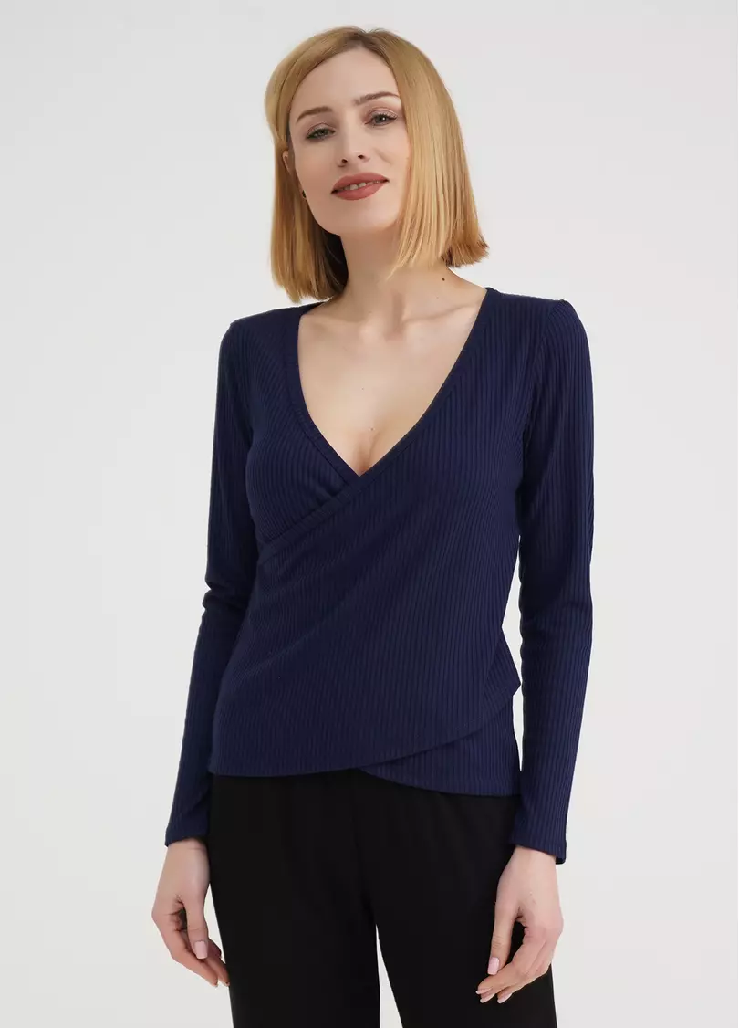 Кофта в рубчик на запах RIB 4906/010 navy (синий)