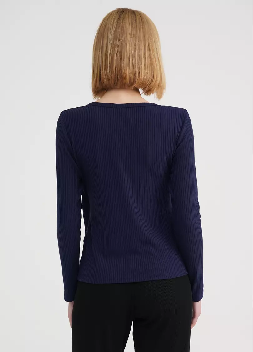 Кофта в рубчик на запах RIB 4906/010 navy (синий)